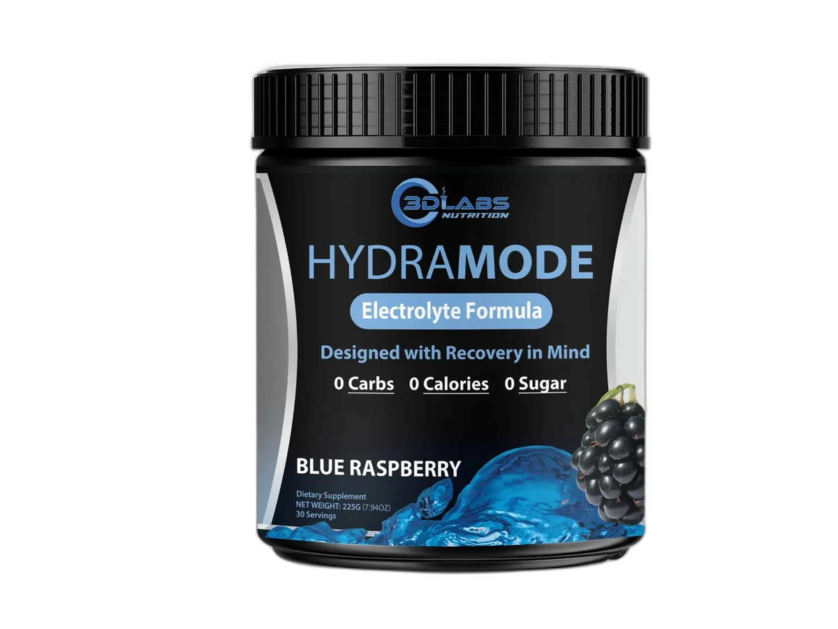 3D Labs Nutrition HydraMode Blue Raspberry electrolyte formula tub.