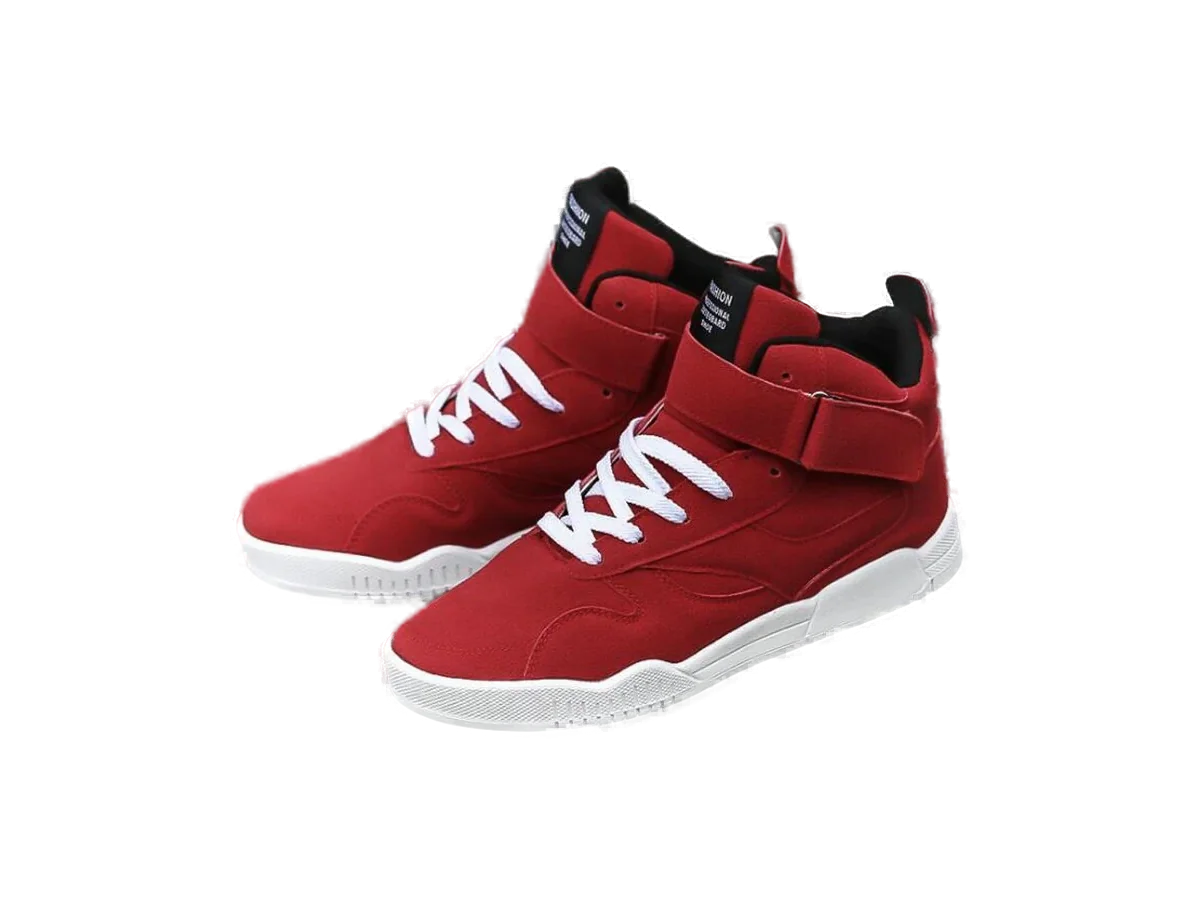 Red All Rare Footwear high-top lace-up sneakers on a transparent background