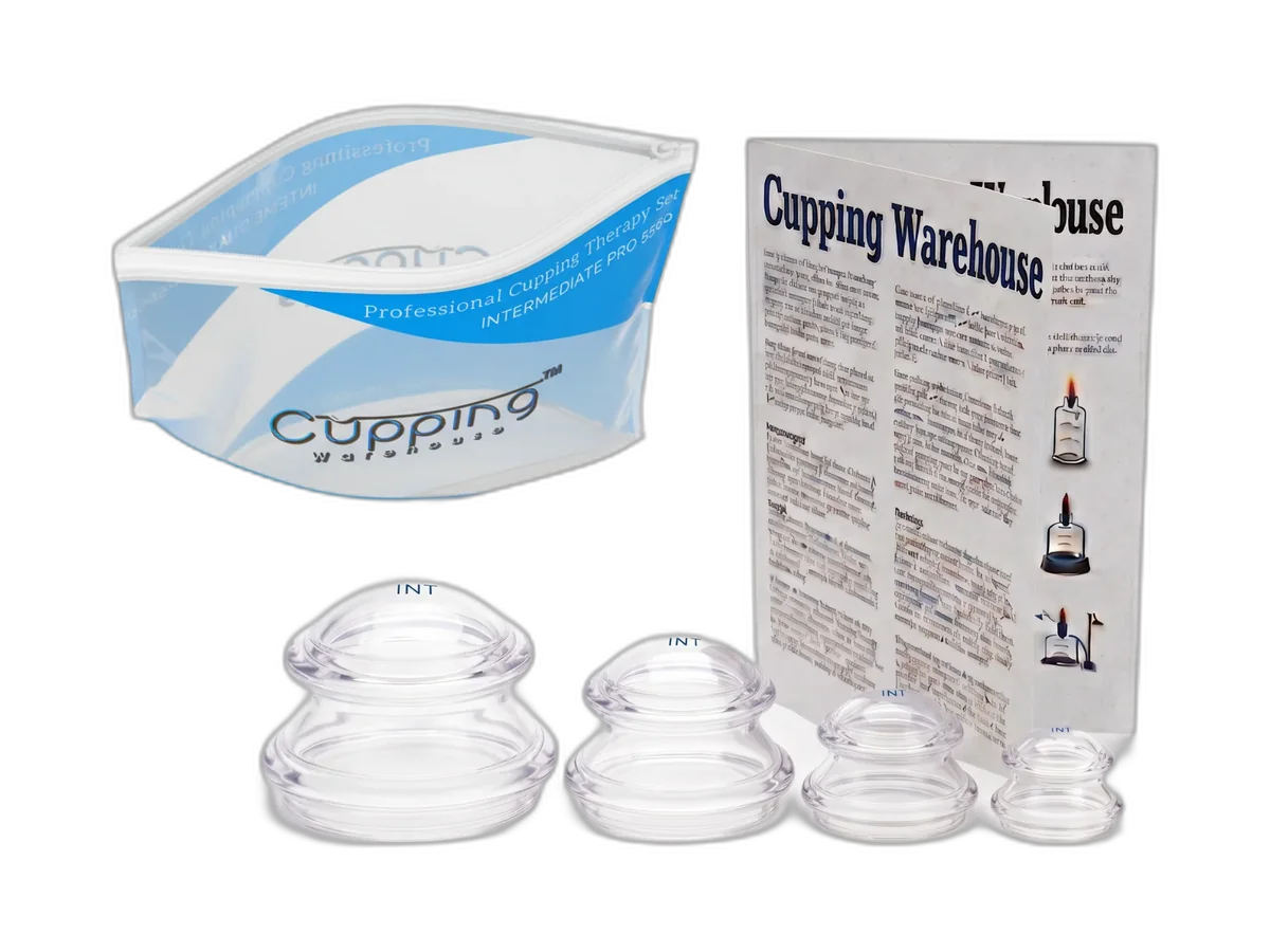 Cupping Warehouse Supreme 4 Intermediate PRO 5560 clear silicone cups with their included storage bag and instructions