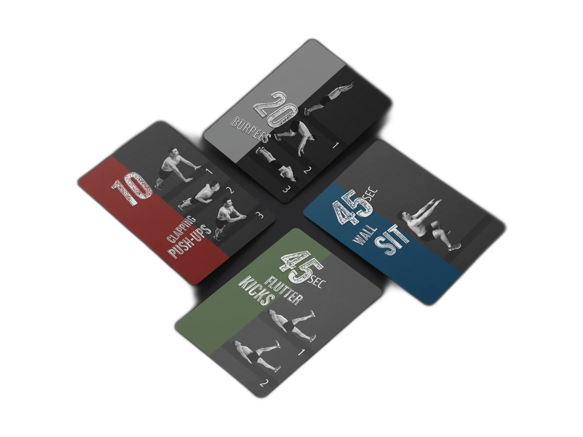 Four color-coded Death Fitness workout cards from the Ultimate Bundle