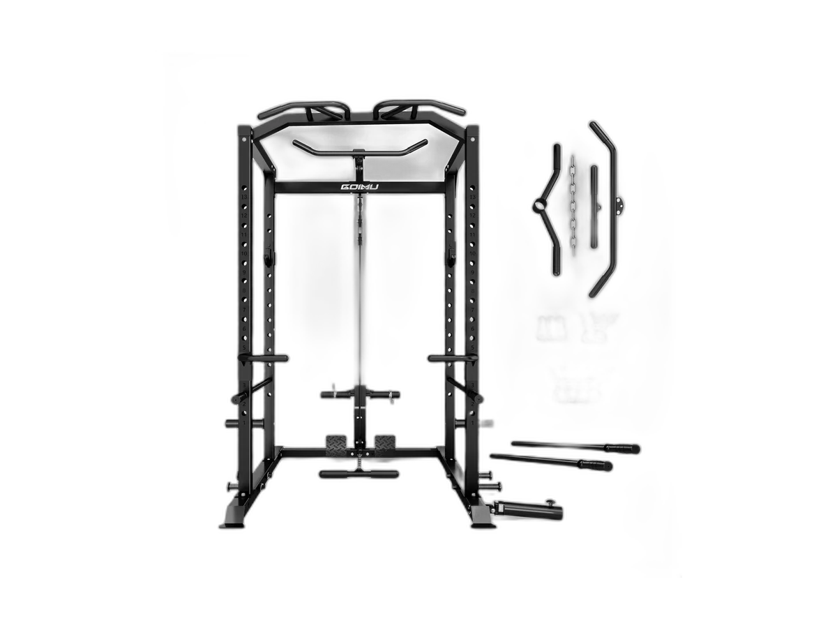 GOIMU C1-V4 power rack and included attachments isolated on a transparent background