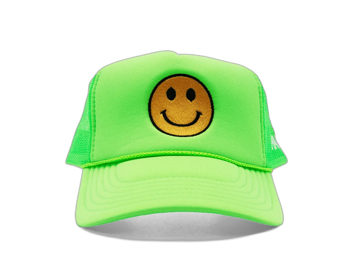 Happi Hats Electric Daisy green trucker cap, product-only view