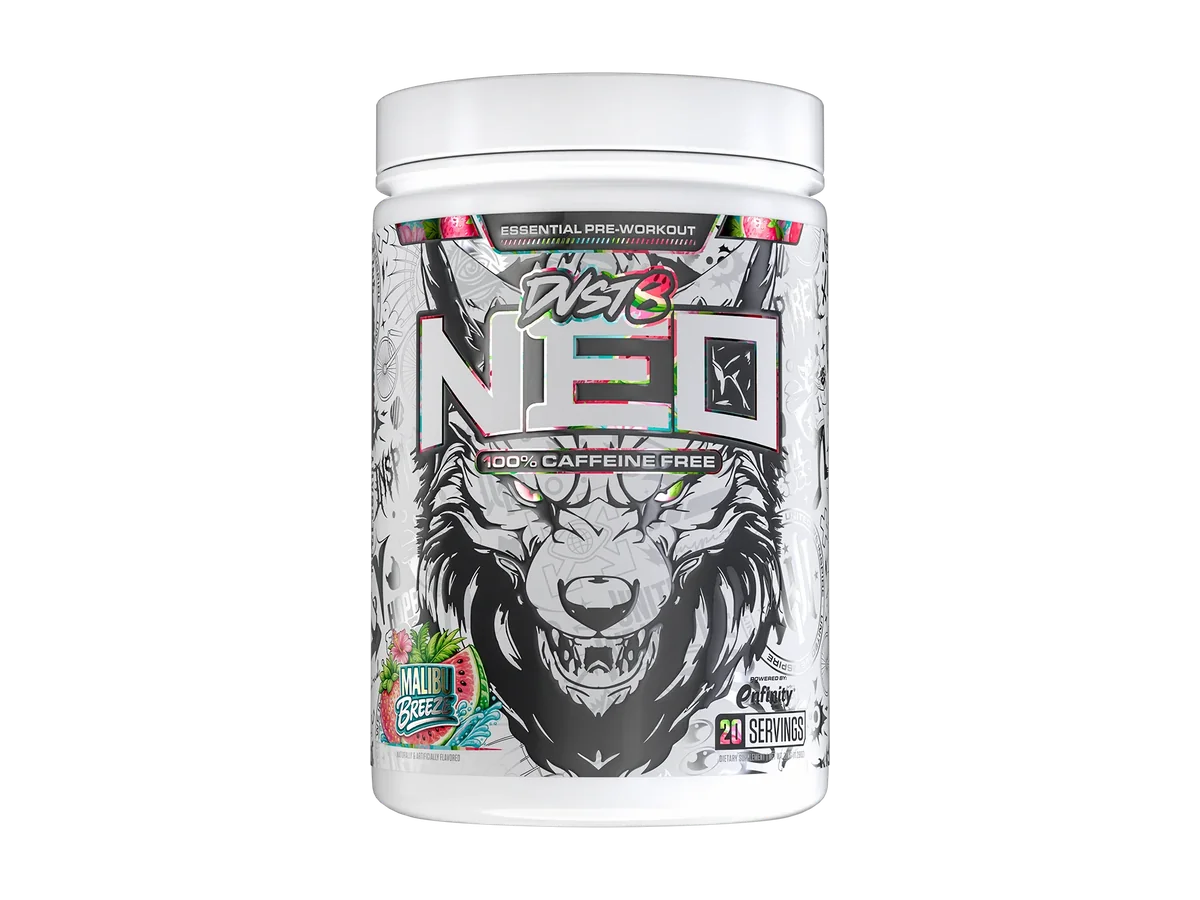 Inspired Nutraceuticals DVST8 NEO pre-workout tub isolated on a transparent background