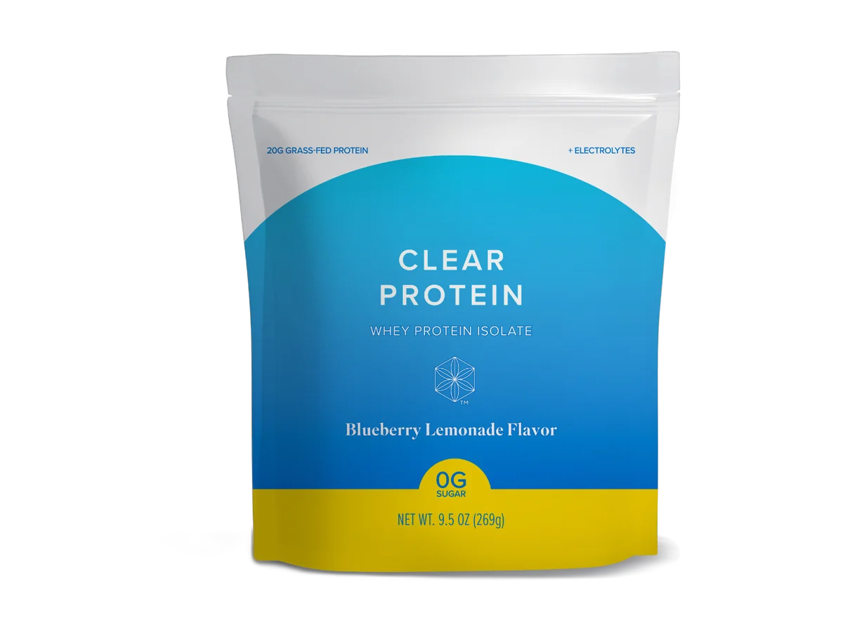 Isagenix Clear Protein Blueberry Lemonade pouch.