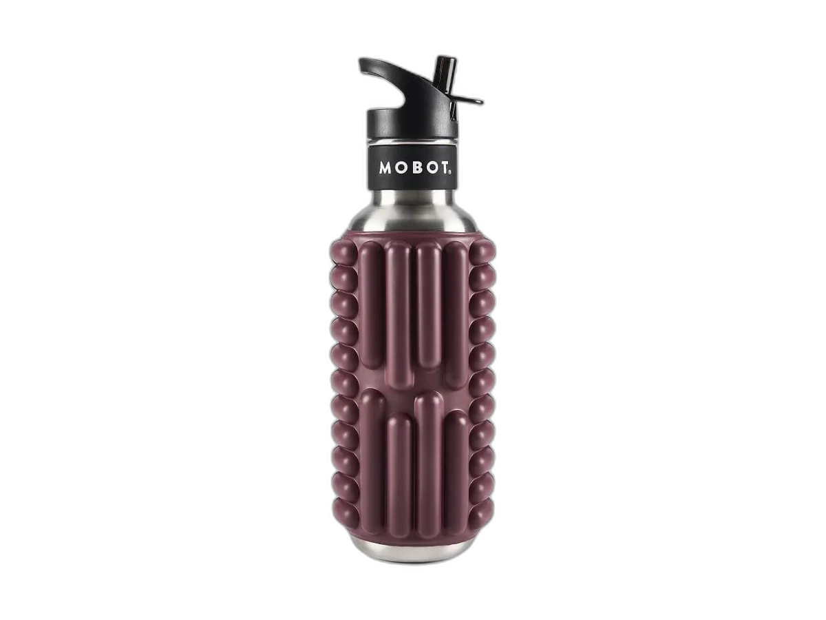 MOBOT Grace foam-roller water bottle in Beet, isolated on a transparent background.