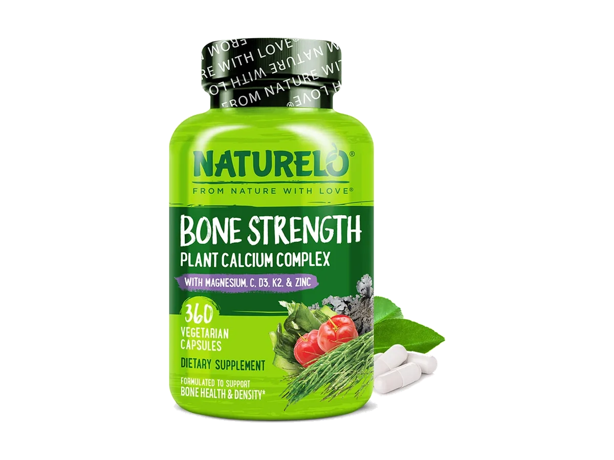 NATURELO Bone Strength Plant Calcium Complex, 360 vegetarian capsules.