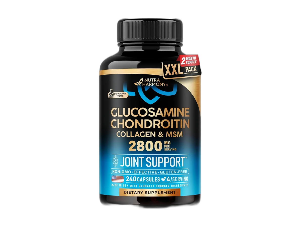 NutraHarmony Glucosamine Chondroitin Collagen and MSM joint support supplement, 240 capsules.