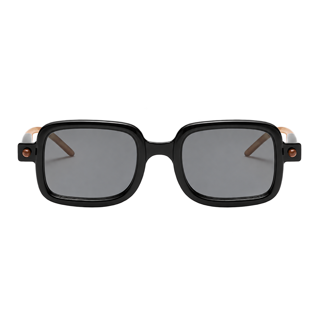 PandaOptical Gauss square sunglasses with a black frame and dark lenses on a transparent background.