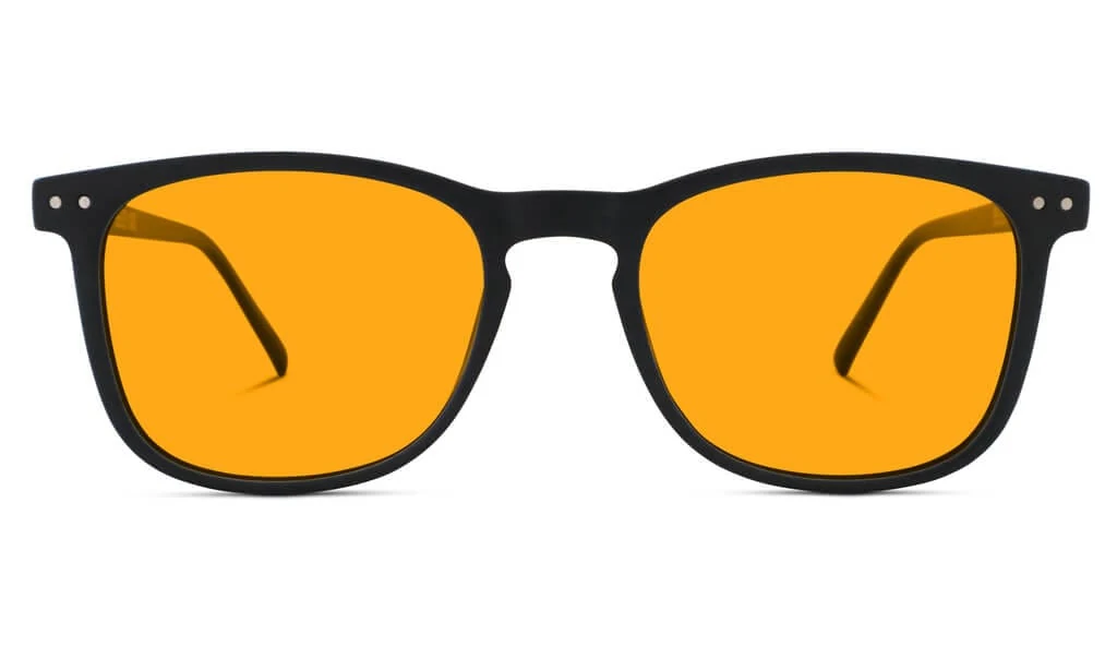 BlockBlueLight SunDown Taylor black frame with amber lenses on a clean white background