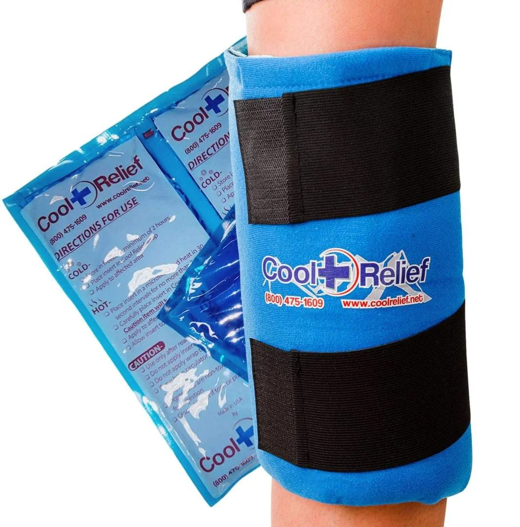 Cool Relief blue soft-gel knee wrap and gel inserts on the official white-background product photo.