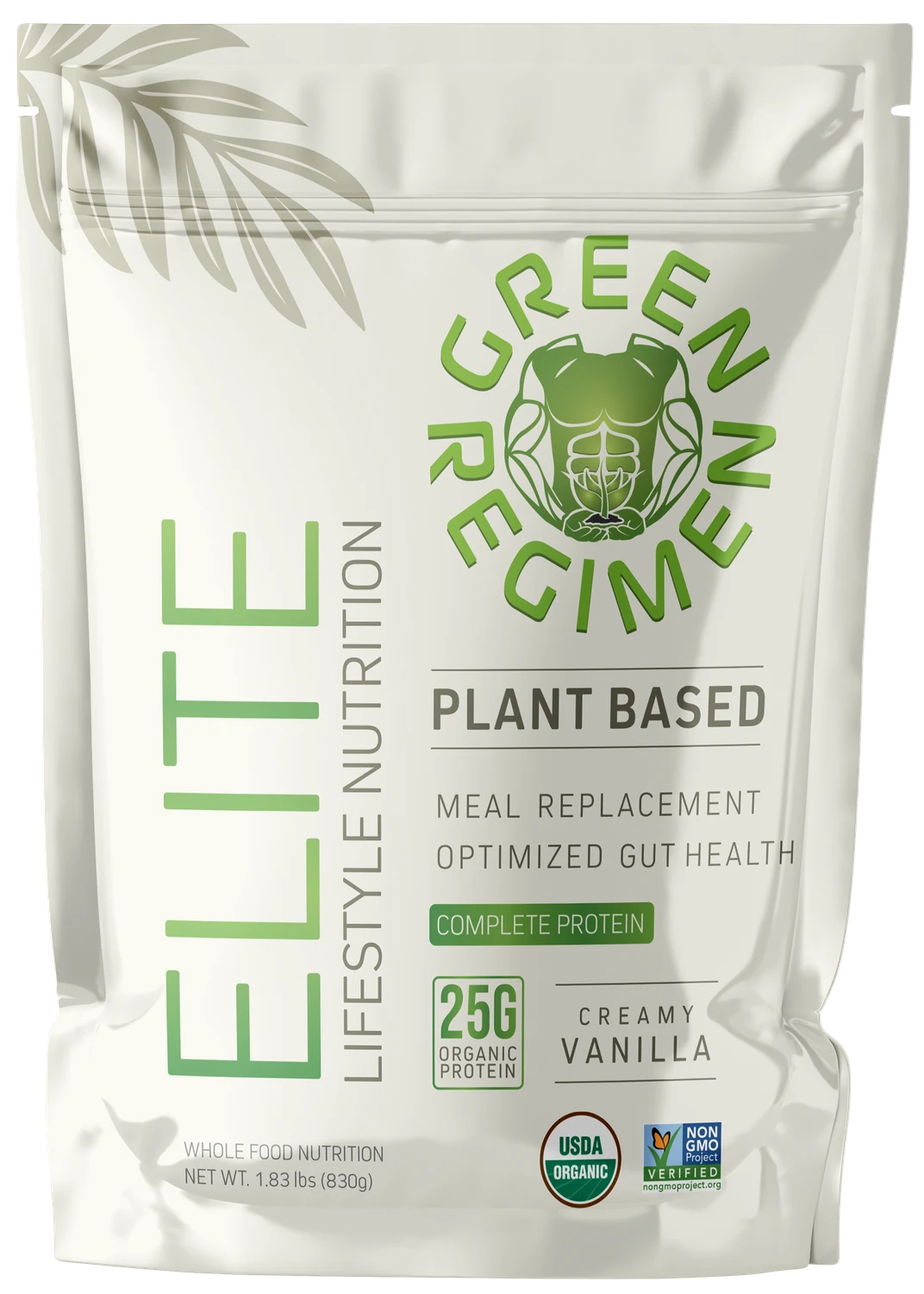 Green Regimen Creamy Vanilla Elite plant-based protein package on the original brand image