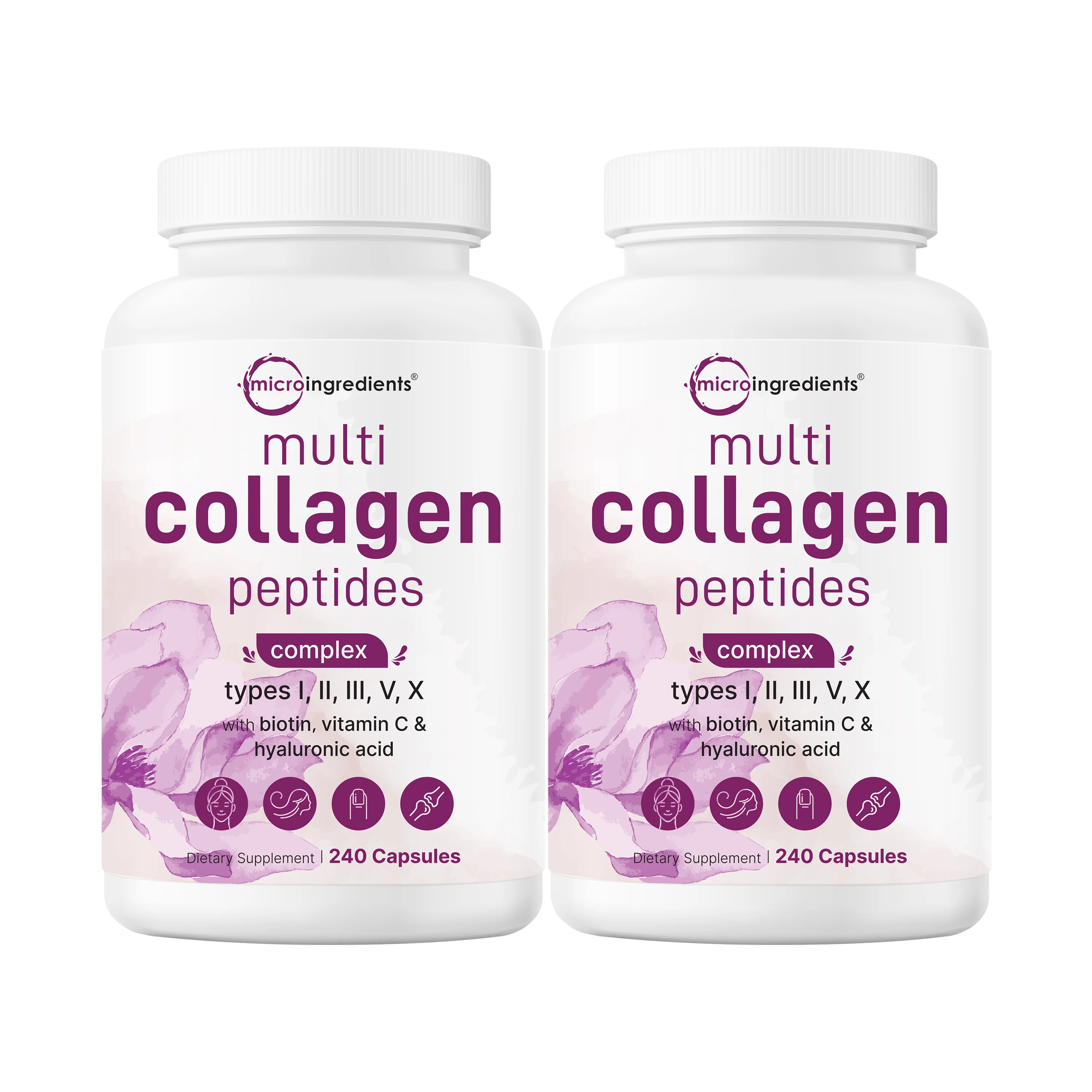 Two Micro Ingredients Multi Collagen Peptides bottles, 240 capsules each.