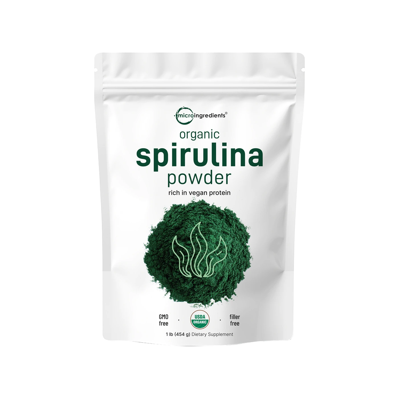 Micro Ingredients Organic Spirulina Powder pouch, 1 lb.