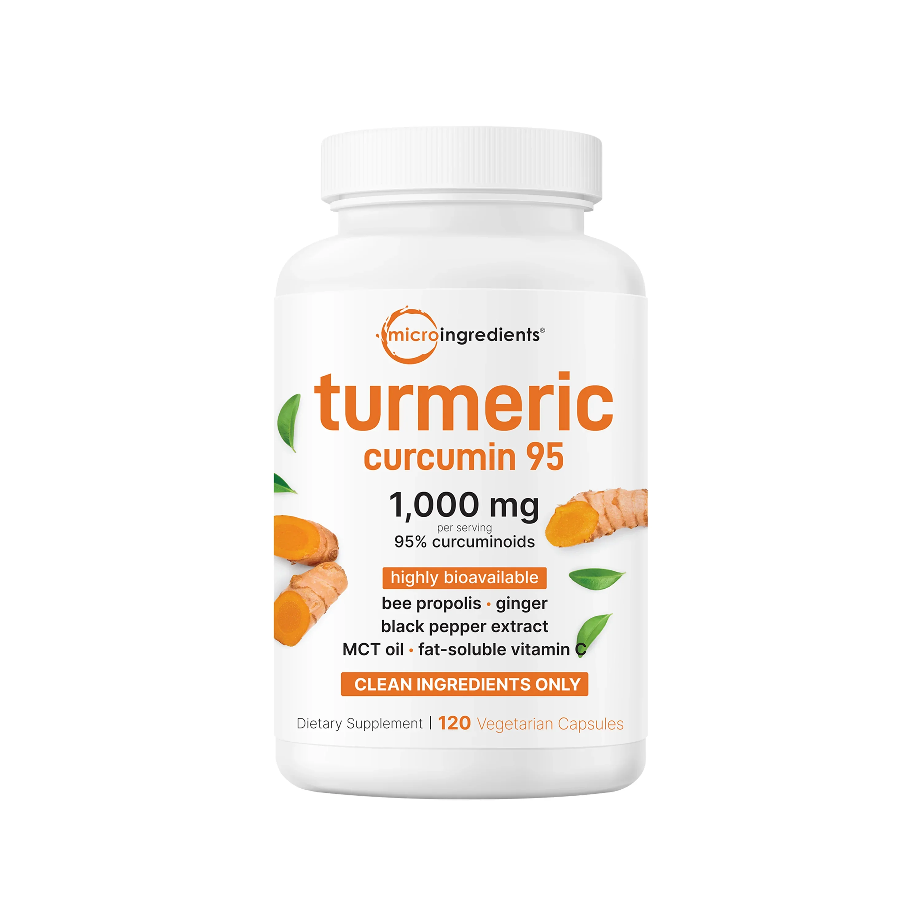 Micro Ingredients Turmeric Curcumin 95, 1,000 mg per serving, 120 vegetarian capsules.