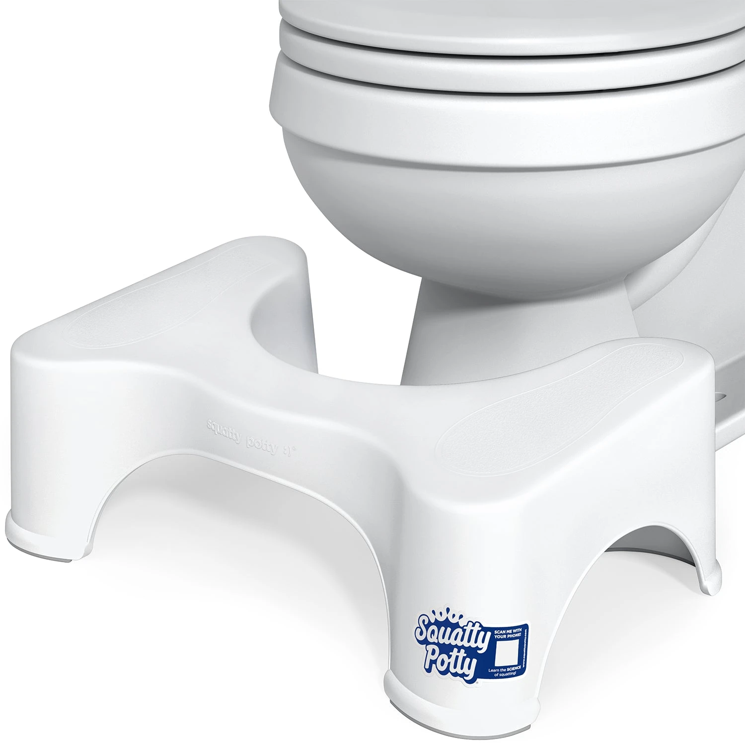 Squatty Potty Original 7-inch stool positioned around a toilet.