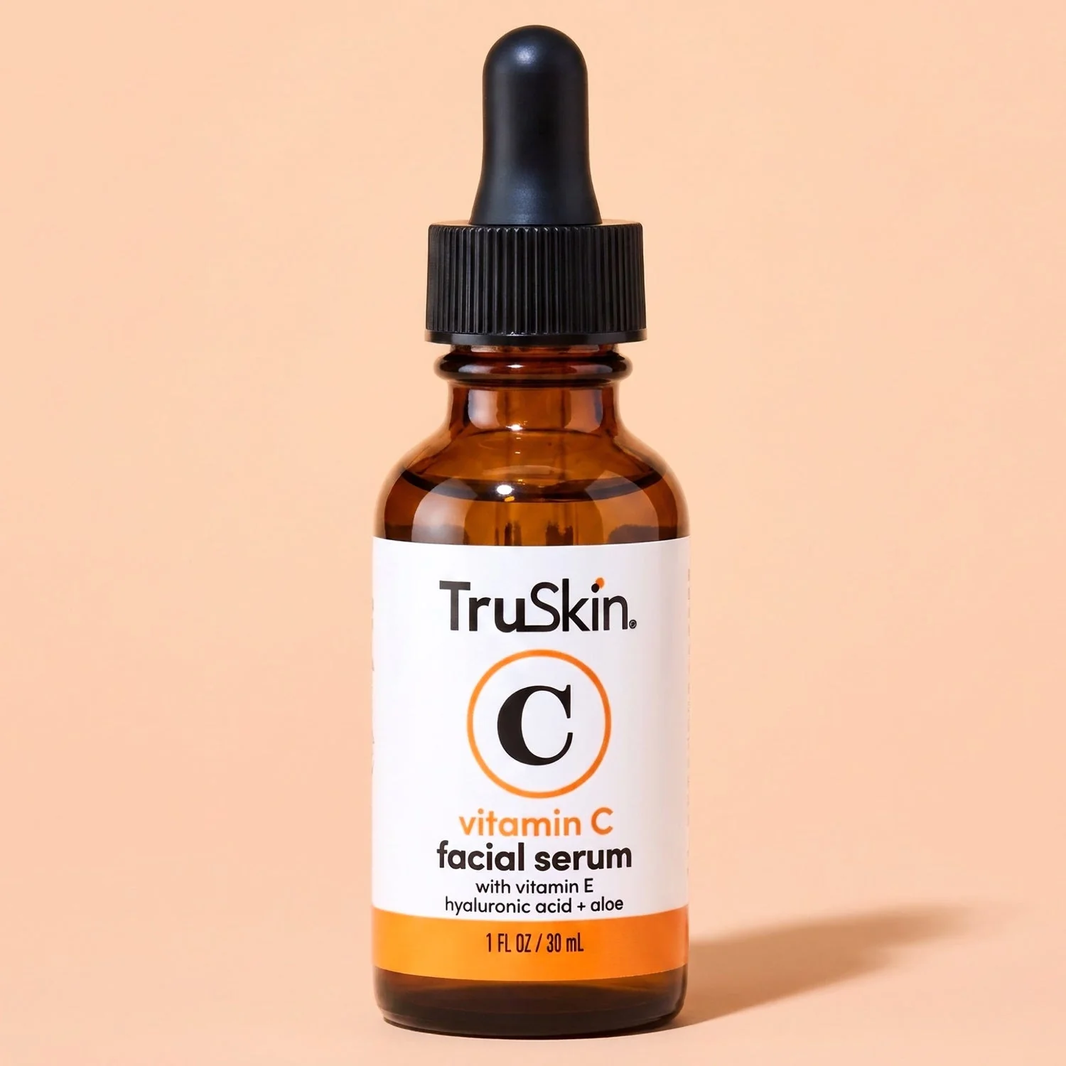 TruSkin Vitamin C Serum, one-ounce amber glass dropper bottle.