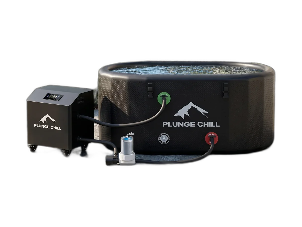 Plunge Chill 1HP Pro cold-plunge chiller and oval tub system.