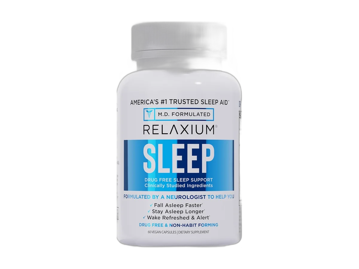 Relaxium Sleep Aid bottle, 5mg melatonin with magnesium glycinate