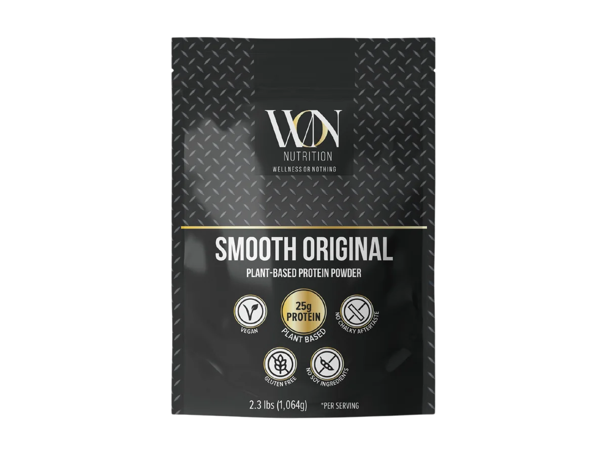 WON Nutrition Smooth Original plant-based protein pouch, front view.
